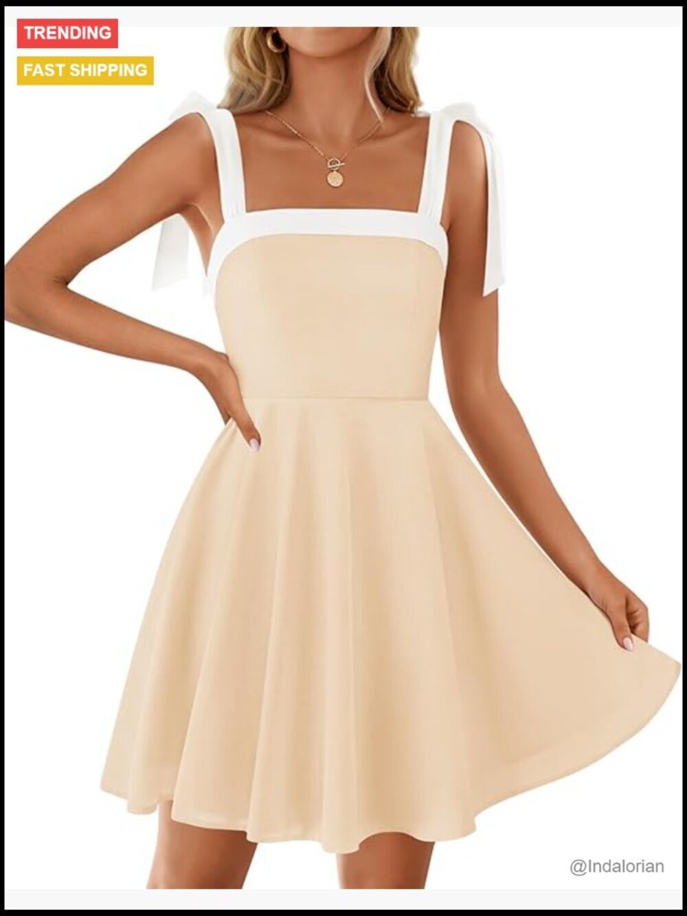 Sleeveless Mini Dress Square Neck Tie Shoulder High Waist Swing A-Line Summer